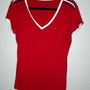 Tommy Hilfiger Red V-Neck Short Sleeve Tee
